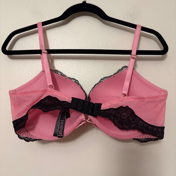 Victorias Secret Bombshell Plunge Bra Pink Black Lace Push Up 36D Add 2 Cups - Picture 2 of 5